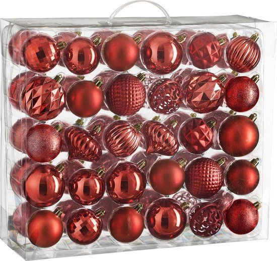Mica Decorations Kerstballen Set - 60 Stuks - Ø7 cm - Onbreekbaar - Rood
