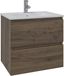 Saniclass Chaci Ensemble de meubles de salle de bain - 60x46x55cm - lavabo en céramique blanc - 1 vasque - 1 trou de robinetterie - 2 tiroirs - noyer mat (bois)