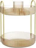 Songmics Make-up Organizer Roterende Cosmetische Organizer Rond 2 Niveaus Cosmetische Opslag Verstelbare Kaptafel Cadeau Idee Champagne Goud