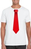 Bellatio Decorations Wit t-shirt met rode stropdas heren S