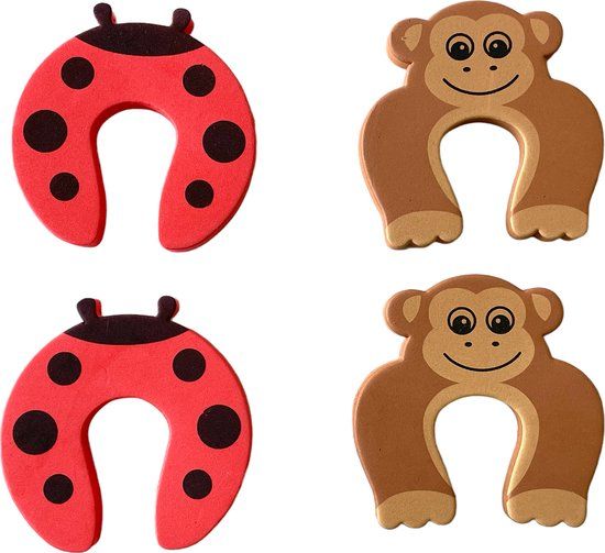MixG Deurstoppers Kind - Foam - 4 stuks - Lieveheersbeestje en Aap