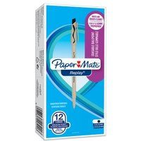 Paper Mate Replay-balpen Uitwisbare | Medium punt (1,0 mm) | Zwart | 12 stuks