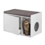 Relaxdays Kattenbak ombouw met zitkussen, 2-in-1 kattenhuis & zitbankje, wit/grijs
