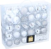 Giftsome Zilveren Kerstballen Set - 60 Kunststof Kerstballen - Incl. Zilveren Piek - Kerst Decoratie - Ø6/7 cm