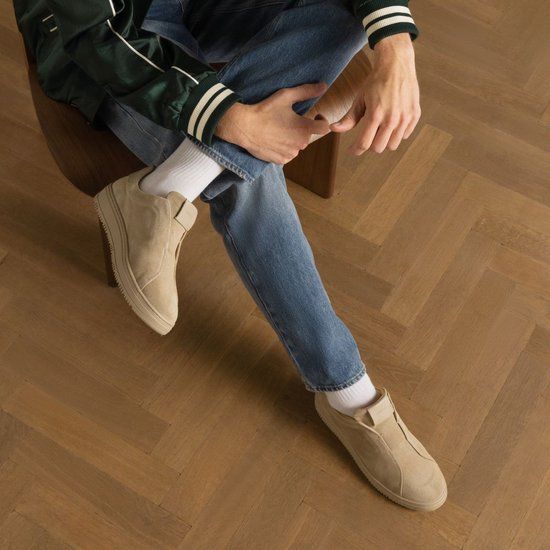 Manfield - Heren - Beige suède sneakers - Maat 45