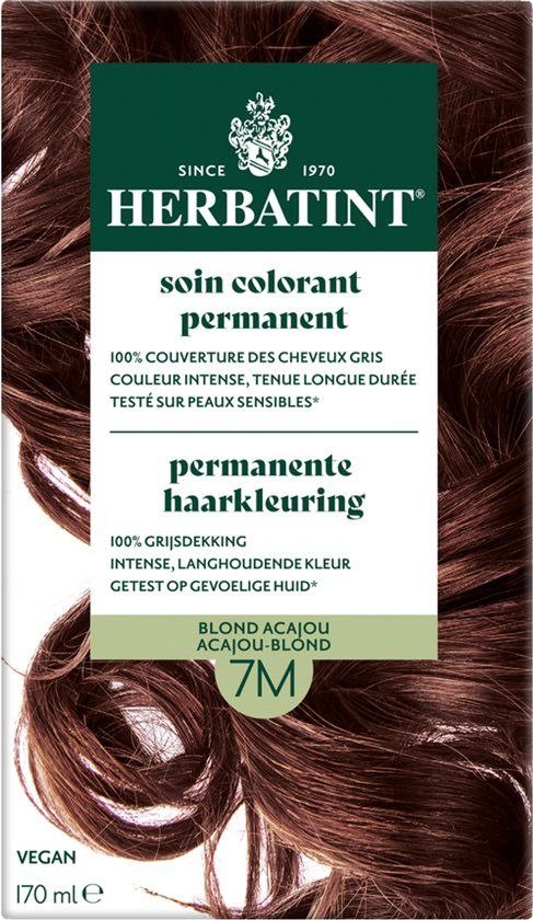 Herbatint Haarverf - Permanente Vegan Haarkleuring - Natuurlijke haarkleuring - 100% grijsdekking - Zonder gebruik van ammoniak - 7M Acajou Blond – 170 ml