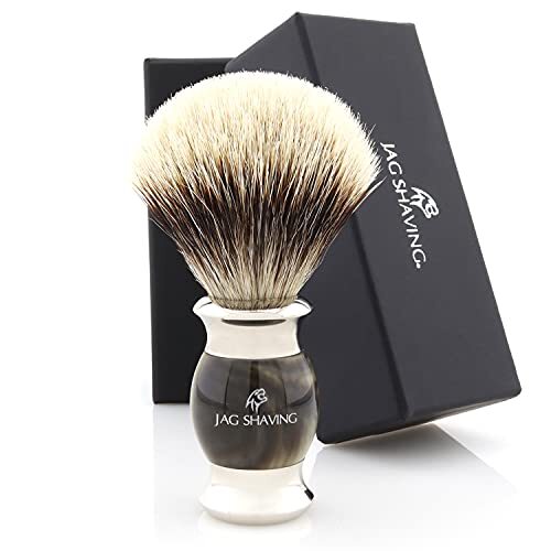 Jag Shaving Scheerkwast - Silvertip Badger Scheerkwast - Jag's Lee Range - Elegant Design Houten Grip - Perfecte scheerkwast - voor uw scheerscheermes - Groene Hoorn Imitatie Kleur