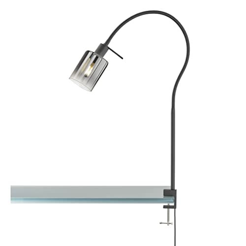 Fischer & Honsel |Klemlamp, Iska|zandzwart|glas|rookkleur naar helder|B: 8,50 cm, H: 65,00 cm, uitl. wand: 50,00 cm|snoerschakelaar|1x E14 max. 10,0 watt|30441