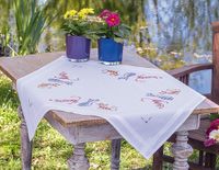 Vervaco Tafelkleed kit - Streepjes katten - Borduurpakket - 80 x 80 cm