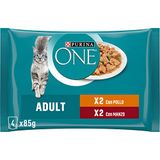 Purina One Kip en Rundvlees Volwassen Saus Natvoer voor Katten, 4 zakjes à 85 g