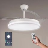 M mimotec - White Cami intrekbare plafondventilator met CCT ledlicht, diameter 107 cm, bediening via app en afstandsbediening, stil, 6 snelheden, inklapbare vleugels, timer en zomer-/winterfunctie