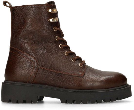 Manfield Dames Bruine Leren Veterboots Maat 36