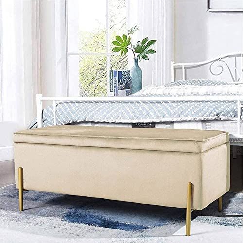 BAKAJI Opbergdoos Poef - Voetensteun - Fluweel - Goudkleurig - 105x44cm