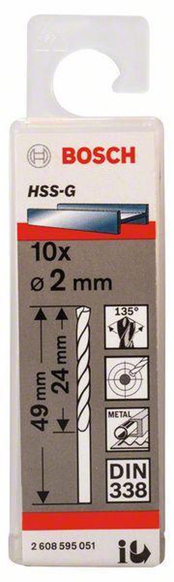 Bosch 2608595051 Bosch 2.0X24X49 HSS-G METAL DRILL BIT DIN338