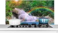 KitchenYeah Spatscherm keuken 120x60 cm - Regenboog - Zon - Waterval - Natuur - Aluminium