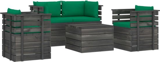 vidaXL 5-delige Loungeset met kussens pallet massief grenenhout