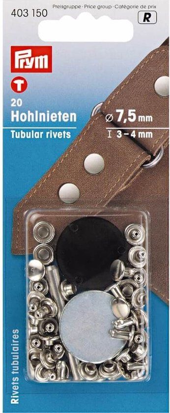 Prym Hohlnieten holle nieten voor materiaaldikte 3 - 4 mm MS zilverkleurig