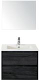 BES LED Porto Badmeubelset 70 cm - Black Oak - Keramische Wastafel Wit Slim met Spiegel