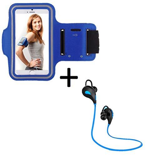 Shot Case Sportset voor Huawei Y7 2019 Smartphone (Bluetooth Sport-koptelefoon + manchetten) lopen T6 (blauw)