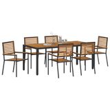 vidaXL Tuin Eettafel Set 7-delig Zwart/Bruin Poly Rattan