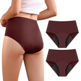 Carer Incontinentieslips voor dames, met hoog absorptievermogen, menstruatie-ondergoed voor dag en nachtbescherming, hoog getailleerde beschermende menstruatieslips, 50 ml tot 100 ml, wijnrood, L