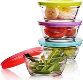 Merkloos Set van 4 ronde glazen kommen met deksels - 250 ml