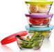 Merkloos Set van 4 ronde glazen kommen met deksels - 250 ml