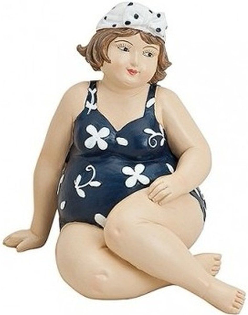 Beeld dikke dame 12 cm in blauw badpak - 8719538478558