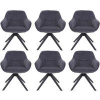 HWC-K28 Set van 6 eetkamerstoelen, keukenstoel gestoffeerde stoel met armleuningen, draaibaar, metaal ~ stof/textiel grijs