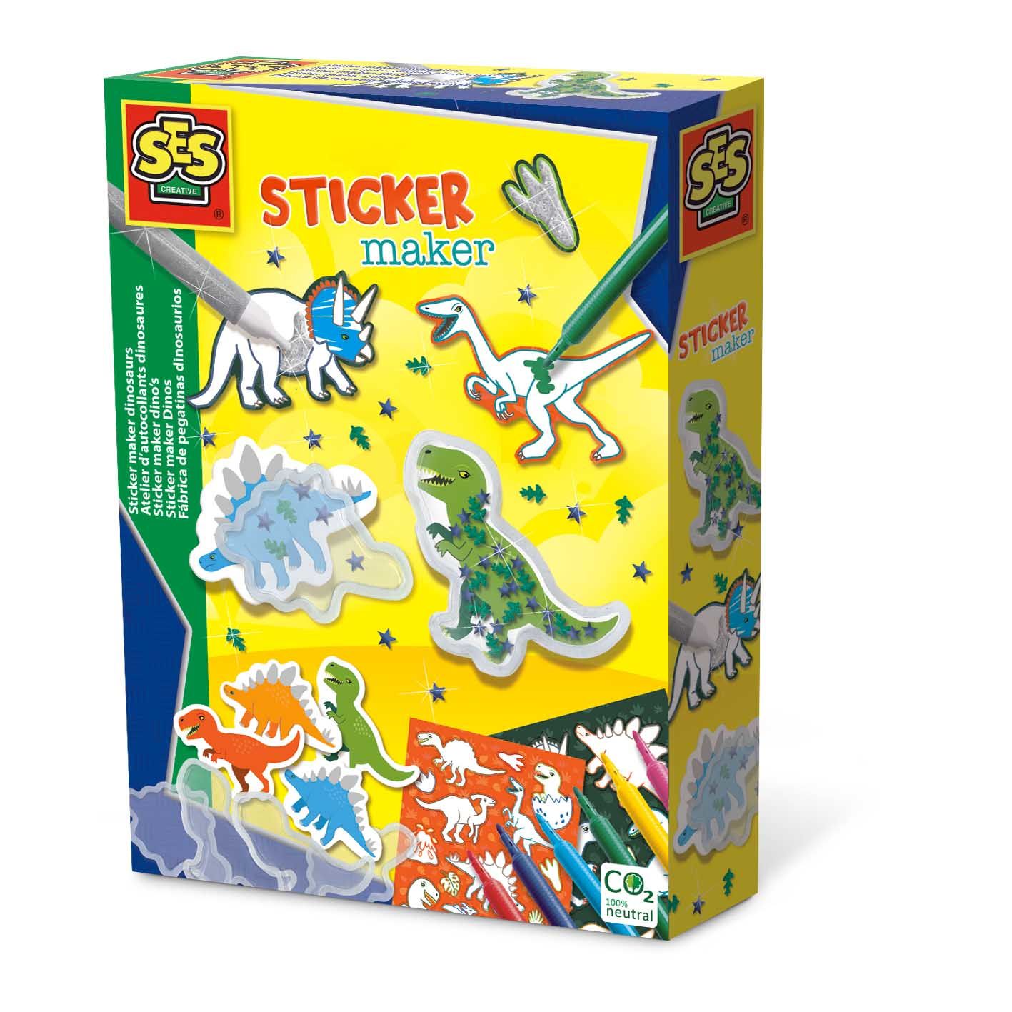 SES Creative Sticker Maker Dino's Craft Kit - For Kids Ages 5-12 - Includes Stickers, Markers, Glitter Glue & Sequins