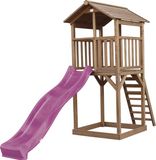 AXI Beach Tower Speeltoestel in Bruin - Speeltoren met Zandbak en Paarse Glijbaan - FSC hout - Speelhuis op palen voor de tuin