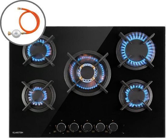 Klarstein Goldflame 5 gaskookplaat 5-pits messing-brander keramisch glas zwart