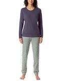 SCHIESSER Pyjama lang Dames Indigo Gestreept 100% Katoen Maat 36