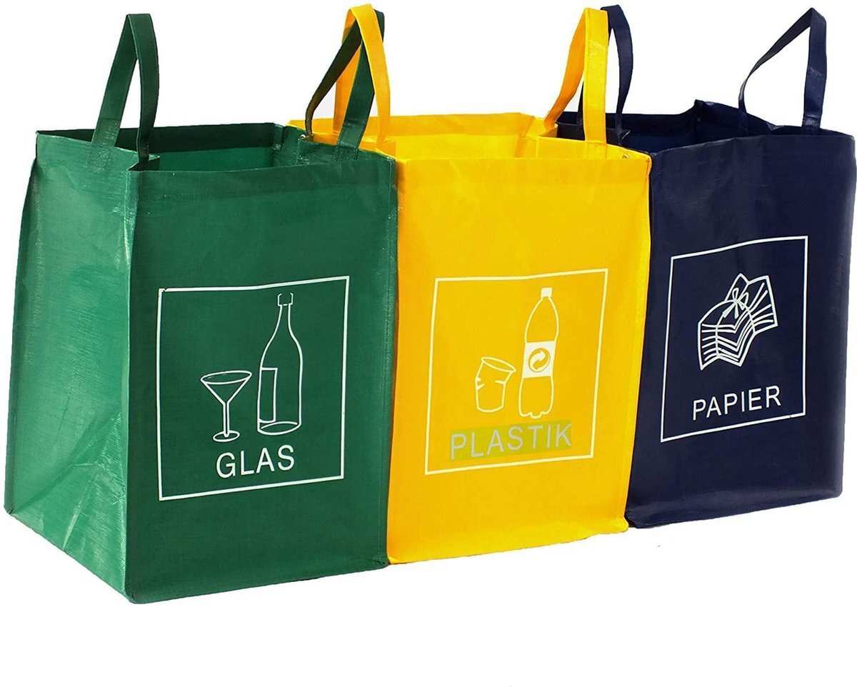 DWD-Company Afvalscheider, set van 3 zakken voor glas, plastic en papier, recycling zakken