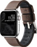 By Qubix - Apple Watch bandje - Leer + siliconen - Bruin + zilveren aansluiting/gesp - 44mm/45mm/46mm/49mm