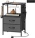 Table basse table d'appoint sans marque avec station de recharge, cadre en acier, connexions USB-C, tiroirs, crochets, 40 cm x 30 cm x 60 cm, noir