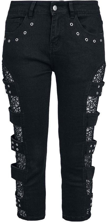 Gothicana by EMP Zwarte 3/4 Spijkershorts met Mesh Inzet en Jeansriem - Dames - Maat 27