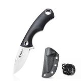 TONIFE Squirrel Halsmes Full Tang, vast lemmet, 4,3 cm, in totaal 11,9 cm, met Kydex-hoes en kogelketting voor vissen, kamperen en survival, zwart