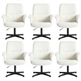 MEUBLE COSY Set van 6 bureaustoelen, draaibaar, in hoogte verstelbaar, stoel van bouclé-stof, wit, metaal