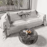 PETTI Artigiani Italiani - Sprei voor tweepersoonsbed, lente, zomer, lichte deken, tweepersoonsbed, lakens, grijze strik, 100% gemaakt in Italië