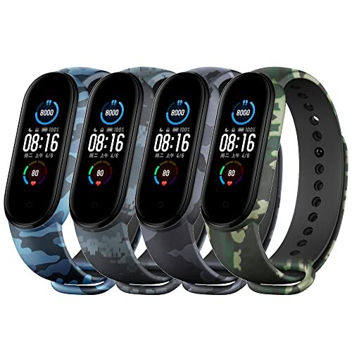 ACTECH Xiaomi Mi Band 5, armband voor Xiaomi Mi Band 6, 4 stuks, kleurrijke camouflage, siliconen armband, reservearmband