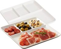 Excellent Houseware Hapjes / Tapas serveerschaal - 2x - porselein - wit - 25 cm - met vakken - vierkant
