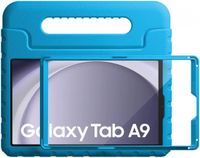 HappyCase Candy+ Kinder Hoes Geschikt voor Samsung Galaxy Tab A9 | Tablethoes met Ingebouwde Screenprotector | Kindvriendelijk | Beschermhoes | Handvat en Standaard | Kinderhoes | Blauw