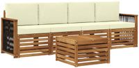 vidaXL - Bank loungeset - 4 zitplekken - Natuurlijk en crème - Massief Acacia hout