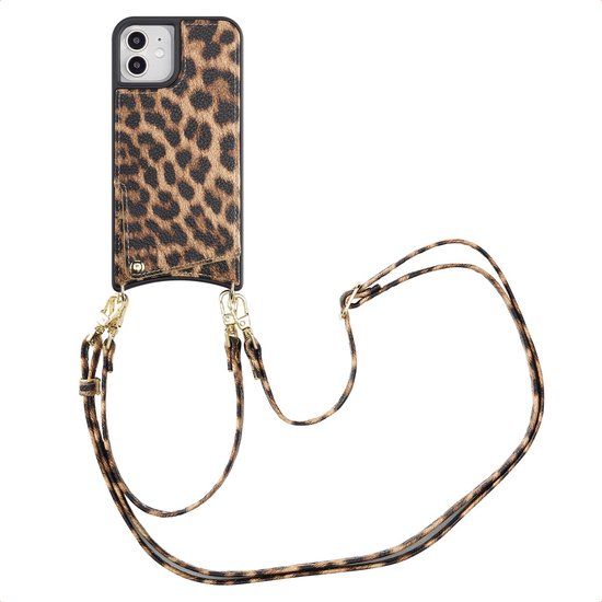 Selencia Hoesje - Geschikt voor Apple iPhone 12 Pro / 12 - Backcover met koord en pashouder - Leopard