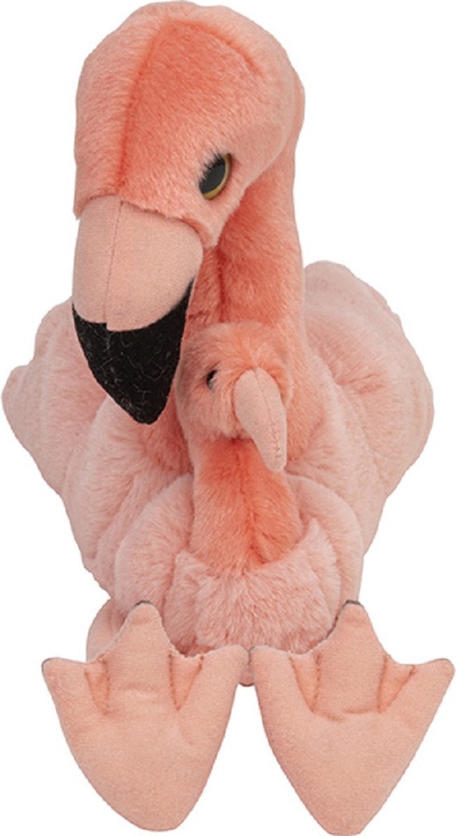 Nature Planet Pluche familie Flamingos knuffels van 22 cm - Dieren speelgoed knuffels cadeau - Moeder en jong knuffeldieren