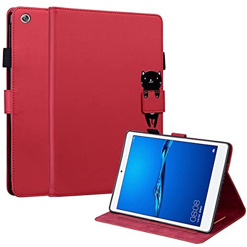 C/N DodoBuy Case voor Huawei MediaPad M5 Lite 10 inch, Cartoon dier patroon magnetische flip bescherming smart cover portemonnee PU lederen tas houder Stand met kaartsleuven - rode kat