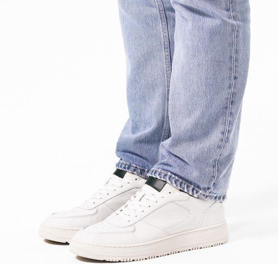 Manfield Heren Witte Leren Sneakers Maat 40