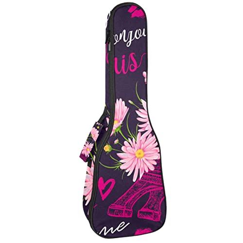 Mersov Concert Ukelele Rugzak, Heavy Duty Ukulele Case Bag - Parijs Eiffeltoren Bloemen