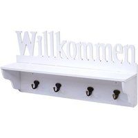 HWC-D41 Wandkapstok Welkom, kapstok plank, 4 haken solide 30x60x13cm ~ wit